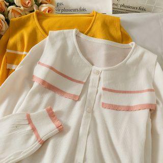 Striped Peter Pan-collar Light Knit Top