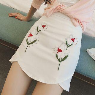 Floral Embroidered A-line Skirt