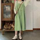 Long-sleeve Top / Bear Print Midi A-line Overall Dress