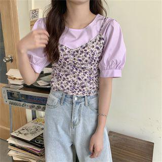 Short-sleeve Top / Spaghetti Strap Floral Top