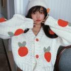 V-neck Fruit Cardigan White - One Size