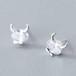 Ox Rhinestone Sterling Silver Earring 1 Pair - Silver - One Size