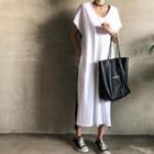 V-neck Two-tone Long T-shirt Dress White & Black - One Size