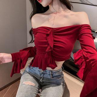 Cold Shoulder Ruffle Long-sleeve T-shirt