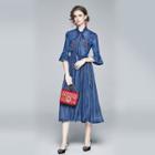 3/4-sleeve Midi A-line Denim Dress