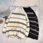 Striped Mock-neck Knit Sweater