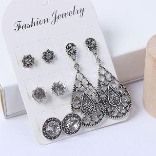 Set: Retro Rhinestone Ear Stud + Dangle Earring (various Designs) As Shown In Figure - One Size