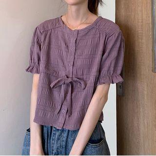 Short-sleeve Shirred Blouse As Shown In Figure - One Size