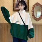 Half-zip Color Block Lettering Stand Collar Sweatshirt