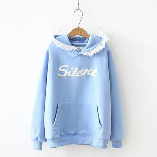 Ruffle Trim Letter Applique Hoodie