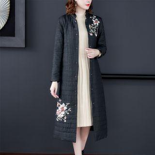 Quilted Floral Embroidered Button Coat