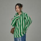 [no One Else] Zip-neck Stripe Sweater Green - One Size