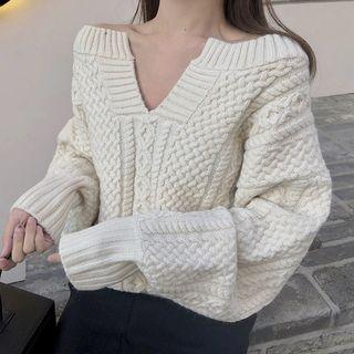 Mermaid Knit Midi Skirt / Off Shoulder Cable Knit Sweater