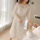 Set: Embroidered Bell-sleeve A-line Dress + Strappy Dress