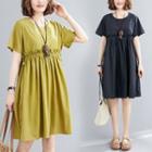 Plain Ruffle Trim Short-sleeve A-line Dress