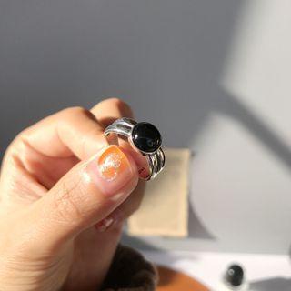 Agate Bead Sterling Silver Open Ring K732 - Black & Silver - One Size