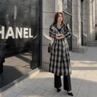 Double-breasted Fleece-lined Plaid Coat With Sash