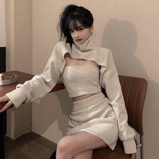 Knit Tube Top / Mini Skirt / Turtleneck Shrug