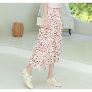 Floral Print Layered Midi A-line Skirt As Shown In Figure - One Size