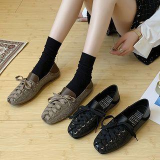 Lace-up Panel Square-toe Loafers