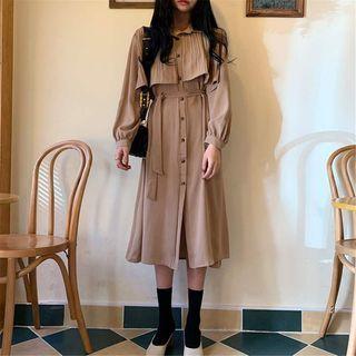 Ruffle Long-sleeve Midi Shirtdress