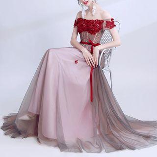 Off-shoulder Mesh Panel Bridesmaid Dress