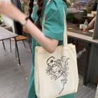 Flower Print Canvas Shopper Bag Off-white - One Size