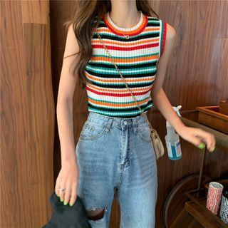 Striped Slim-fit Sleeveless Top As Figure - One Size