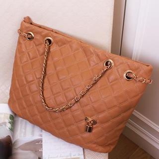Faux-leather Chain-accent Argyle Satchel