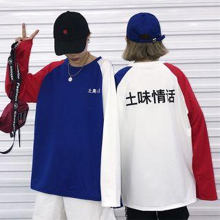 Long-sleeve Colored Panel Character T-shirt