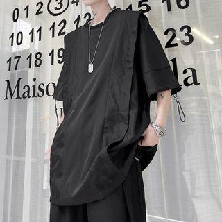 Short Sleeve Patch Drawstring T-shirt
