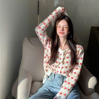 Floral Print Cardigan Floral Print - Red & White - One Size