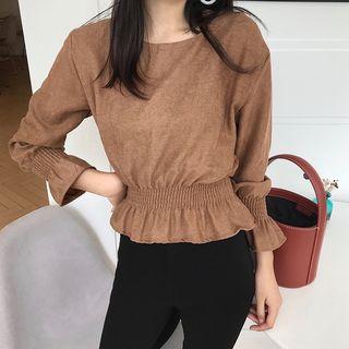 Balloon-sleeve Smocked Peplum Blouse