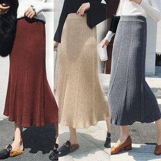 Knit Midi Pleated A-line Skirt
