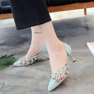 Kitten Heel Studded Cutout Pumps