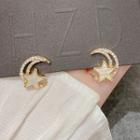 Rhinestone Crescent & Star Stud Earring 1 Pair - Gold & White - One Size