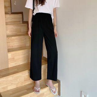 Plain Straight-fit Pants Black - One Size
