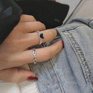 Set Of 2: Heart Open Ring + Chain Open Ring Silver - One Size