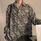 Zebra Print Corduroy Shirt White & Black - One Size