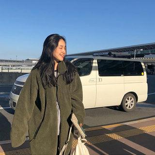Zip-up Brushed-fleece Long Jacket