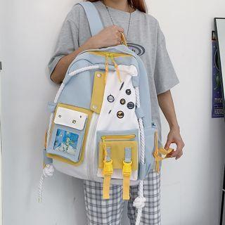 Color Panel Nylon Backpack Blue - One Size