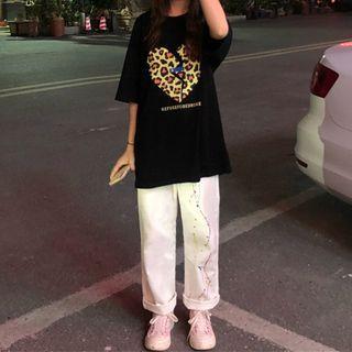 High-waist Color-block Straight Leg Jeans