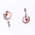 Non-matching Rhinestone Faux Pearl Moon & Star Dangle Earring S925 Sterling Silver - As Shown In Figure - One Size