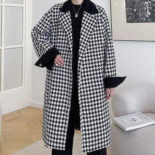 Houndstooth Open-front Midi Coat