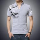 Print Stand Collar Short-sleeve T-shirt