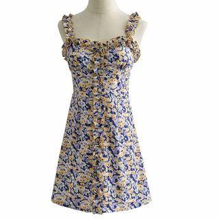 Frilled Trim Sleeveless Floral Sheath Dress