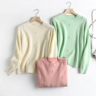 Faux Pearl Round Neck Sweater