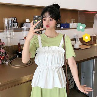 Set: Sleeveless Top + Short-sleeve Midi T-shirt Dress