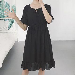 Flounced Short-sleeve Chiffon A-line Dress