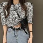 Print Leopard Puff-sleeve Top Top - One Size